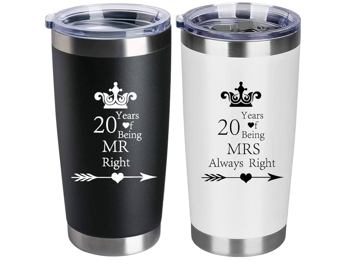 Insulated Stainless Steel Tumbler Set – Black & White Couple Cups (20 oz)