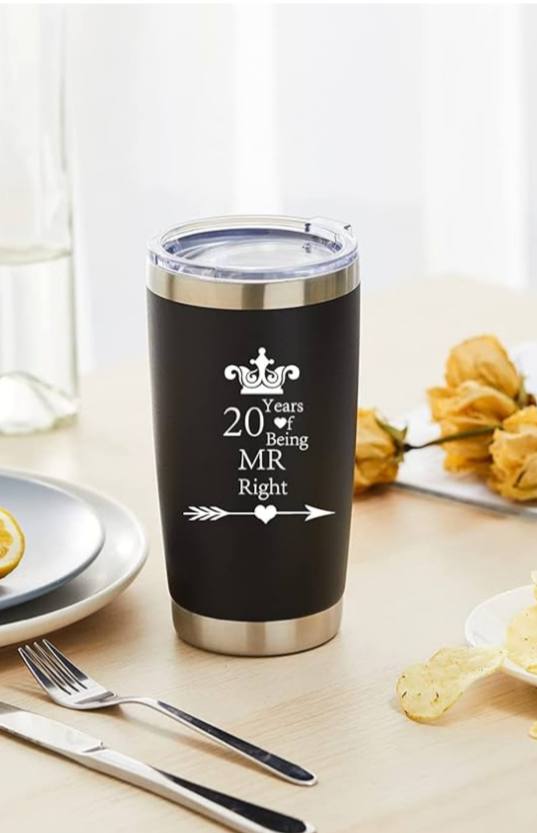 Insulated Stainless Steel Tumbler Set – Black & White Couple Cups (20 oz)