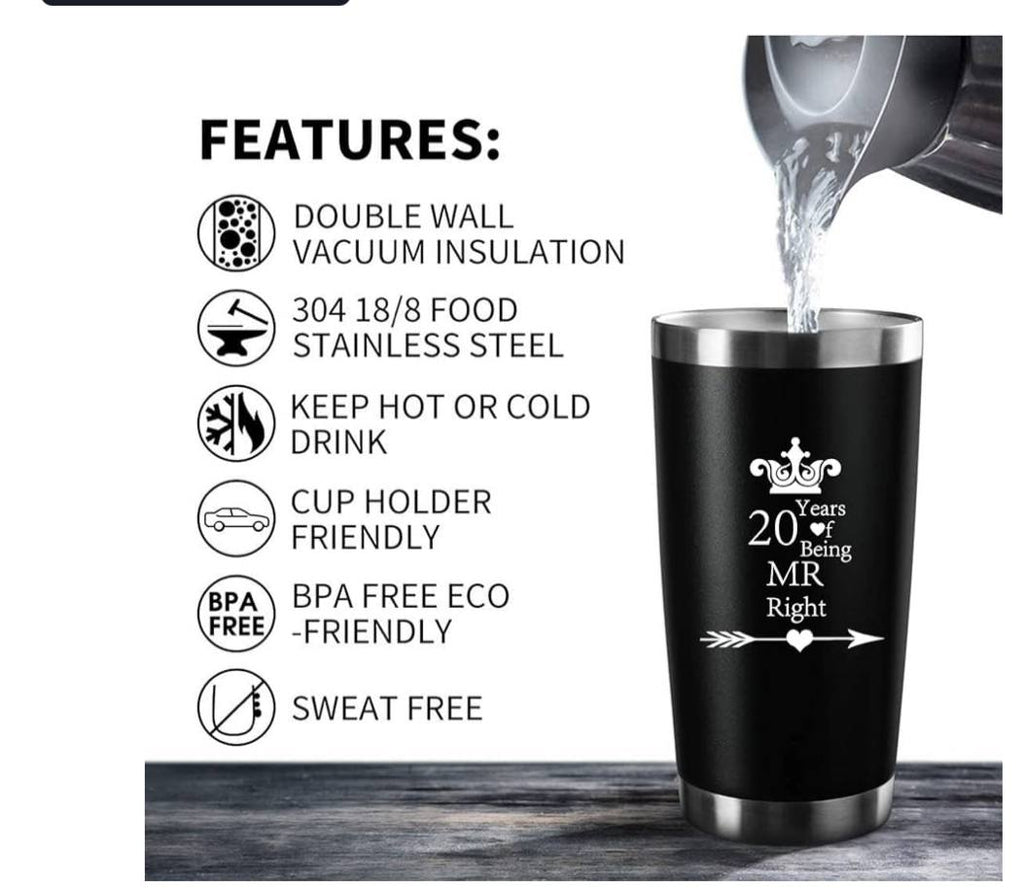 Insulated Stainless Steel Tumbler Set – Black & White Couple Cups (20 oz)