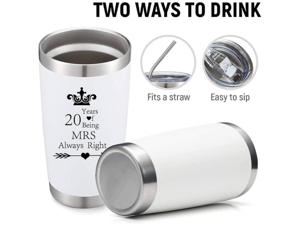 Insulated Stainless Steel Tumbler Set – Black & White Couple Cups (20 oz)