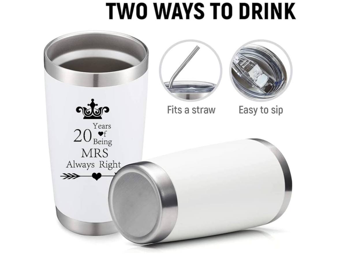 Insulated Stainless Steel Tumbler Set – Black & White Couple Cups (20 oz)